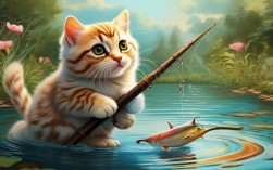 小猫钓鱼创意简笔画