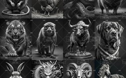 创意动物图案设计黑白，创意动物图案设计黑白图片