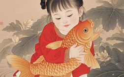娃娃抱鱼创意绘画，娃娃抱鱼创意绘画图片