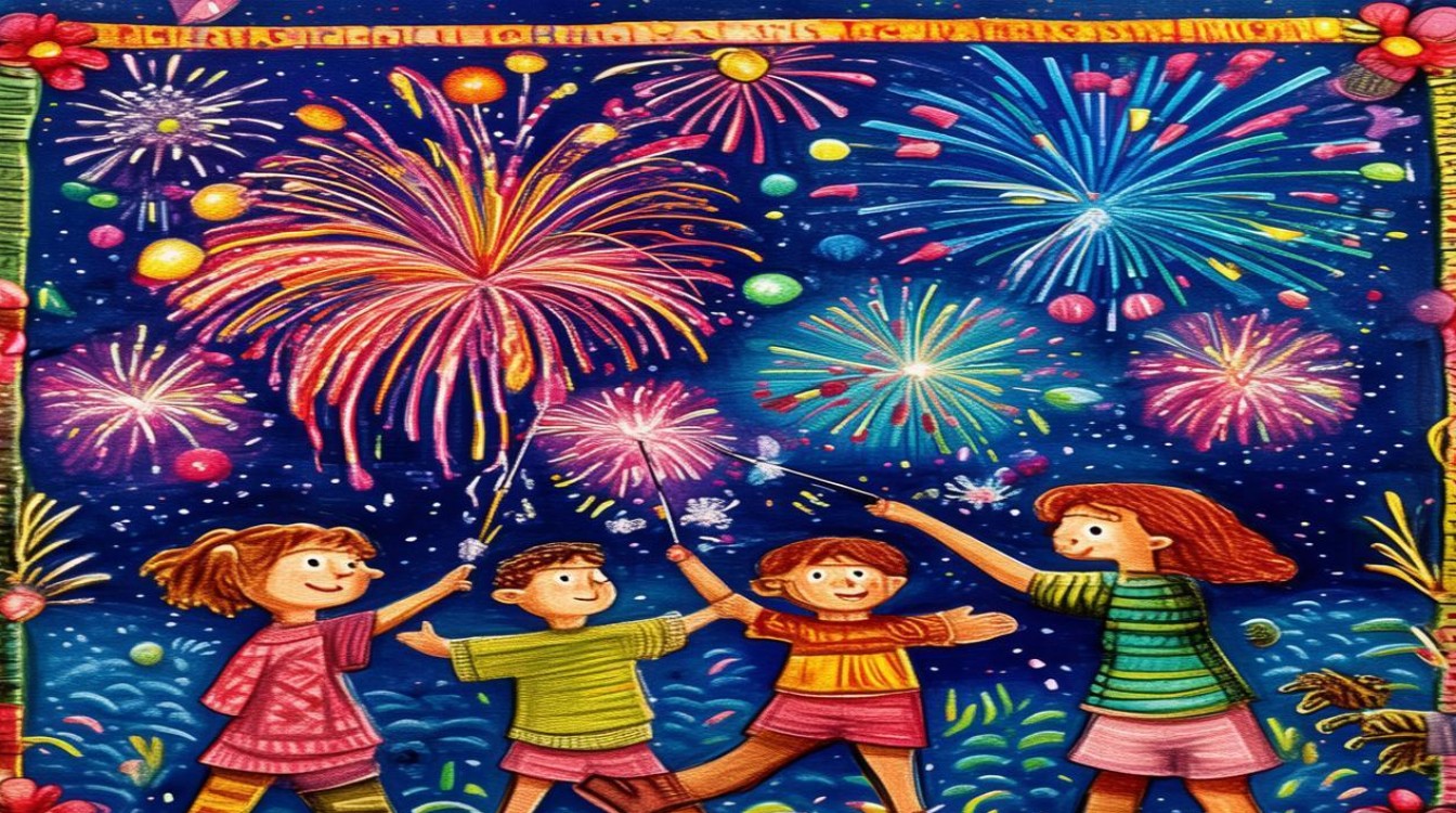 放鞭炮创意儿童画，放鞭炮创意儿童画图片-图1