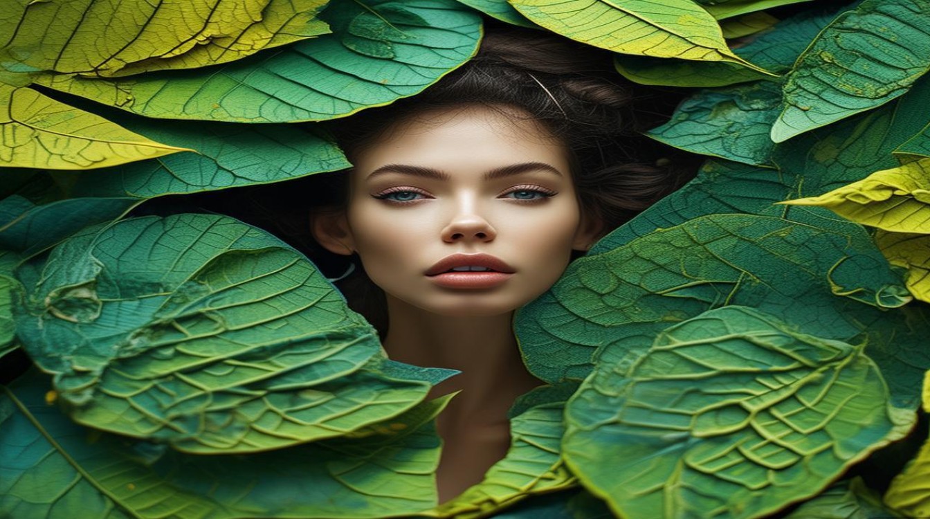 创意树叶画美女-图1 创意树叶画美女-图1