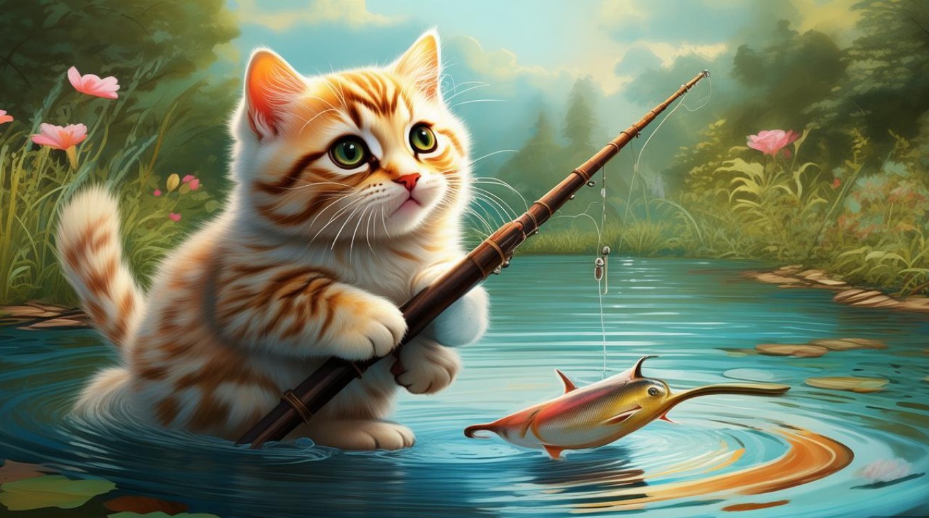 小猫钓鱼创意简笔画-图1 小猫钓鱼创意简笔画-图1