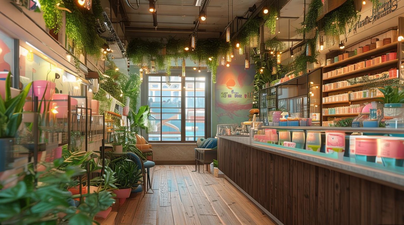 2025奶茶店创意小清新装修效果图，这样设计能火吗？-图1