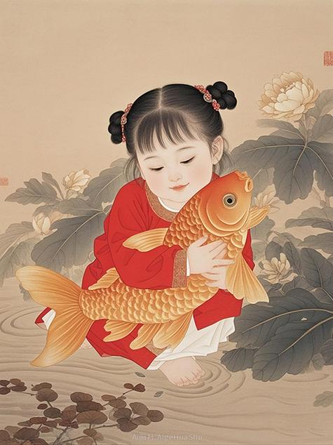 娃娃抱鱼创意绘画,娃娃抱鱼创意绘画图片-图1 娃娃抱鱼创意绘画,娃娃抱鱼创意绘画图片-图1